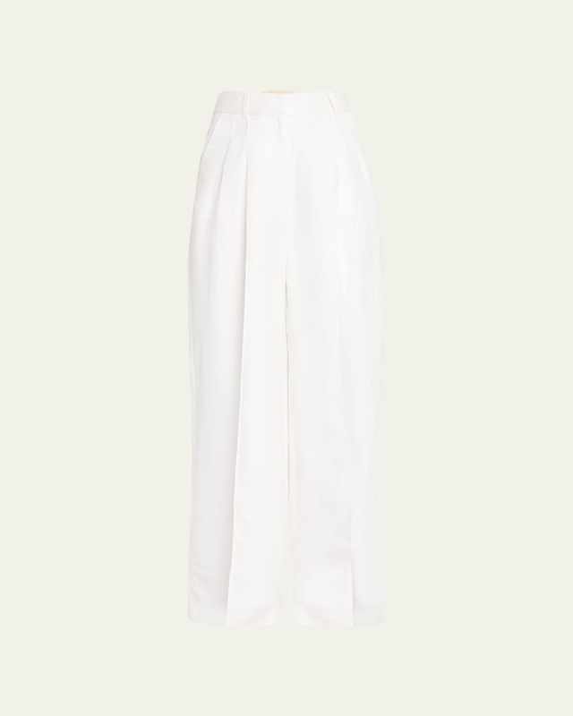 Pleated Wide-Leg Linen Pants